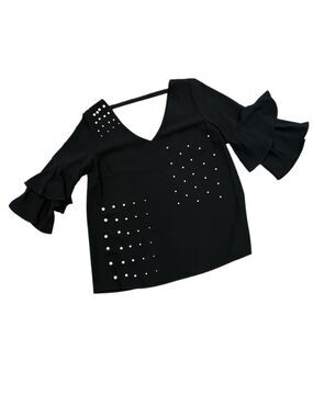 ALBERTO MAKALI L black 3/4 tiered sleeves pearl embellishment back strap